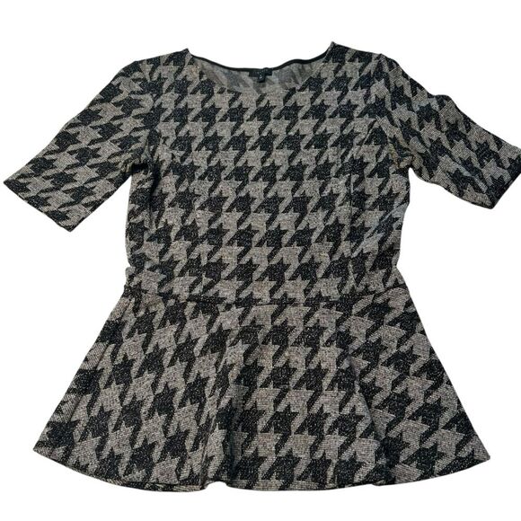 Theory XS Petite Houndstooth Peplum Blouse Metallic Gray Black Academia 2000s - Picture 2 of 7